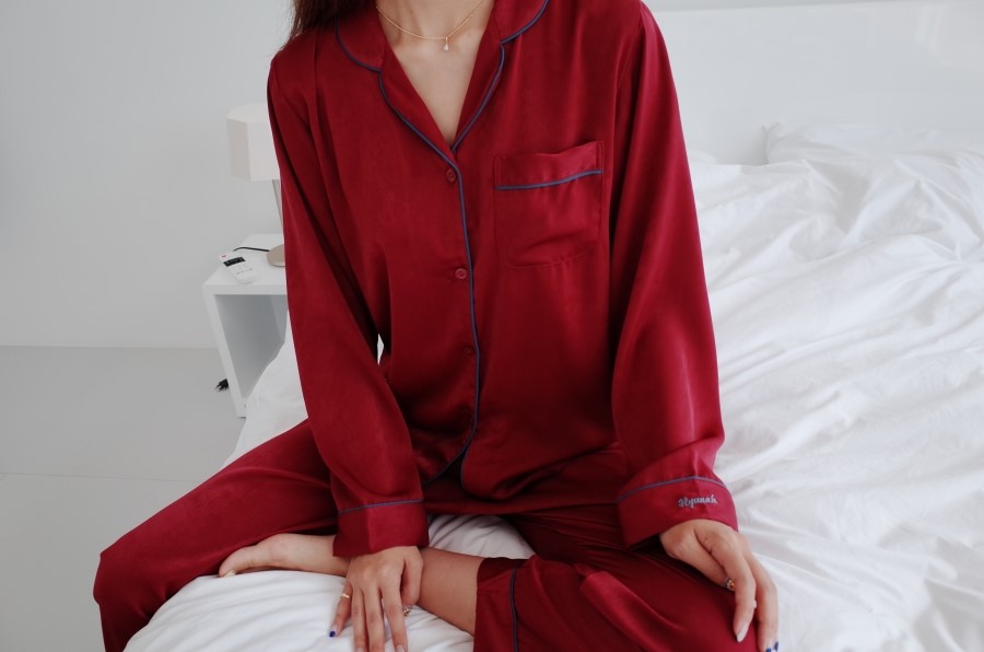 New Wine Silk Pajamas Newlyweds Couple Pajamas Fas